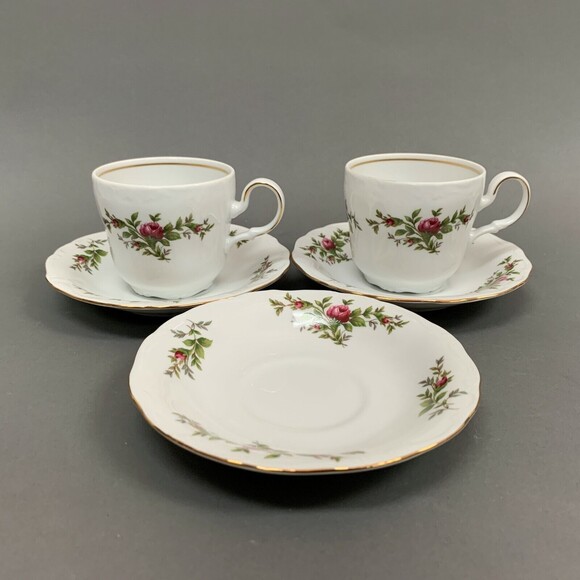 Johann Haviland Moss Rose Cups & Saucers Sets Transitions Fine China Lot of 5 Pc - Picture 2 of 7